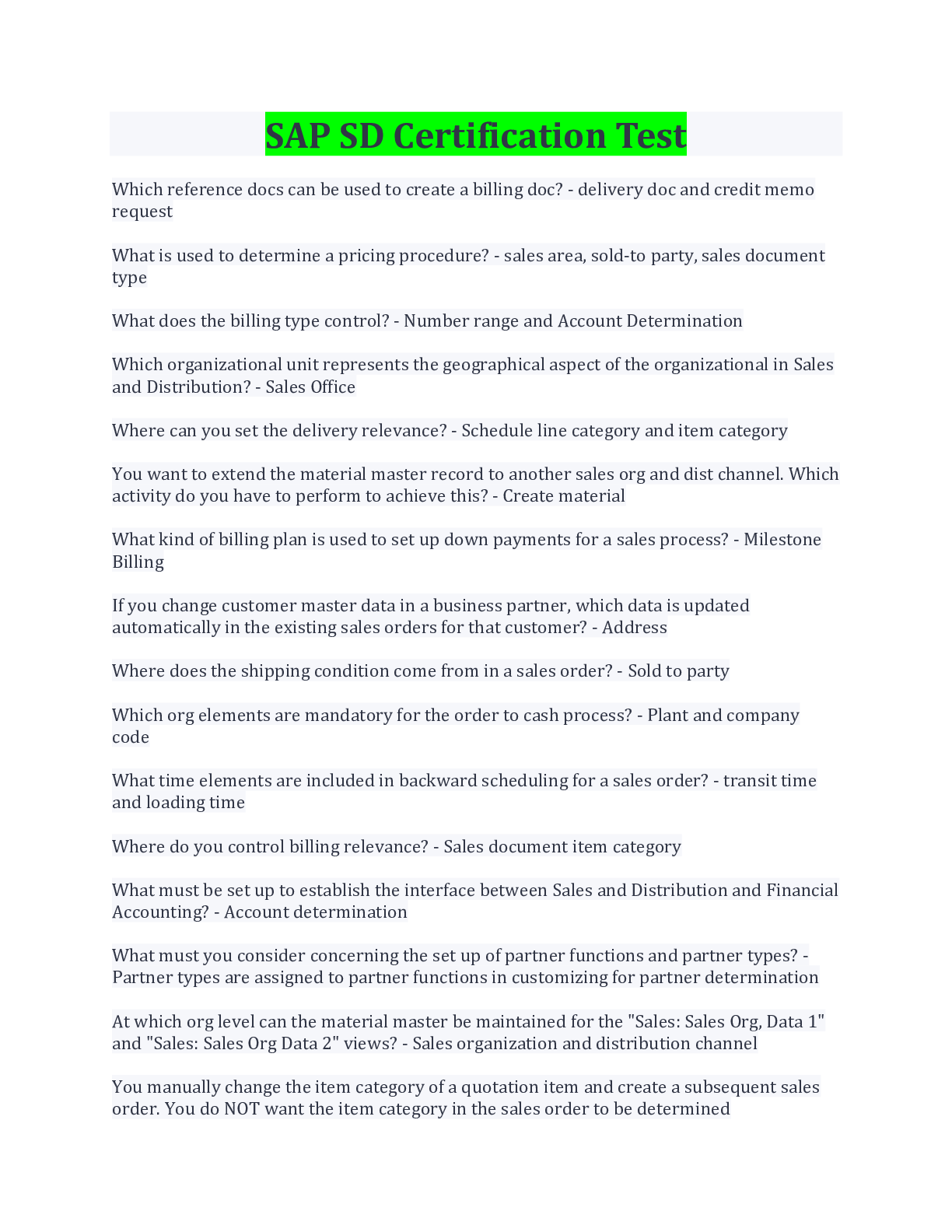 Preview image for SAP SD Certification Test Questions And Answers